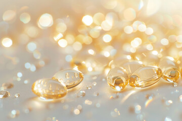 A close up of a bunch of pills on a white background. The pills are all different sizes and colors, and they are scattered around the white surface. The image has a somewhat chaotic