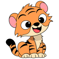 Naklejka premium tiger cub sitting with a happy smiling face