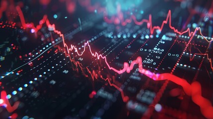 Graphical representation of stock market trends mimicking a heartbeat monitor, emphasizing the fluctuating pulse of the market, captured with impeccable HD resolution.