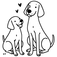 Family Dog Vector Illustrations Featuring Mom and Baby Dog, Dad and Baby Dog in Loving Poses
