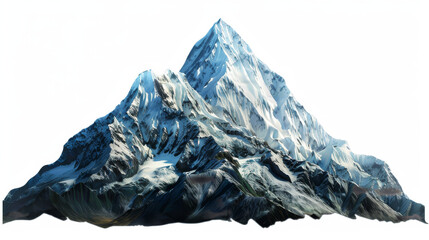 A mountain with snow on it is shown in a white background. The mountain is very tall and has a lot of snow on it. The image has a peaceful and serene mood, as the mountain is a symbol of nature