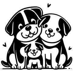 Family Dog Vector Illustrations Featuring Mom and Baby Dog, Dad and Baby Dog in Loving Poses