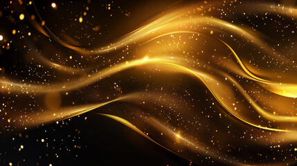 A gold and black background with a wave of gold and black dots. The dots are scattered all over the background, creating a sense of movement and energy. The image conveys a feeling of excitement