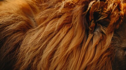 Close-up of a lion's mane. The lion's mane is a distinctive feature of the species and is used to protect the lion's neck during fights.