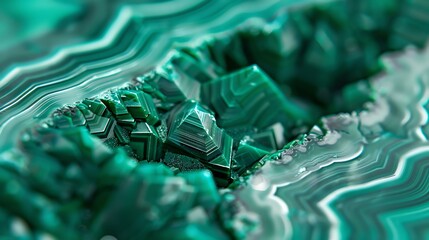 Amazing close-up of malachite. The play of light and shadow on the surface of the stone creates a sense of depth and mystery.