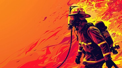 Fototapeta premium Brave Firefighter Battles Raging Inferno with Unwavering Courage and Dedication to Public Service
