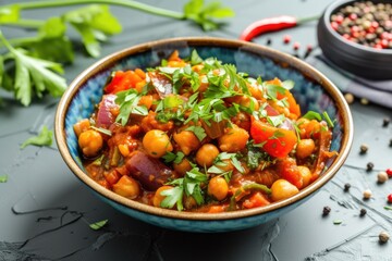 Bowl of food with a lot of vegetables in it
