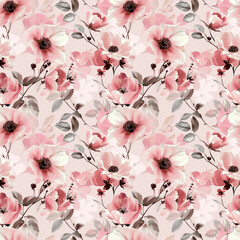 Floral pink color, form natural, seamless fabric pattern.