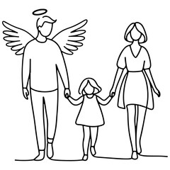 Family Vector Illustration of Father, Mother, and Children Walking Together for Special Days