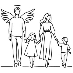 Family Vector Illustration of Father, Mother, and Children Walking Together for Special Days