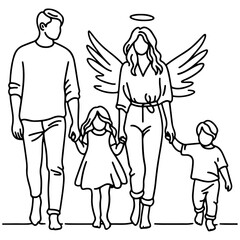 Family Vector Illustration of Father, Mother, and Children Walking Together for Special Days