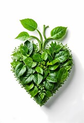 Human heart are made with fresh green plant leaves on white background-topaz