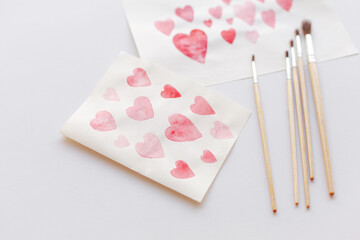 Closeup of heart-shaped patterns on a letter envelope for Valentine's Day