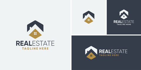 Black Gold Real Estate Logo. Construction Architecture Building Logo Design Template Element