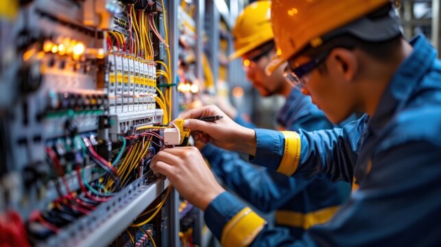 electrical engineers planning wiring layouts for industrial complexes, ensuring safety and efficiency