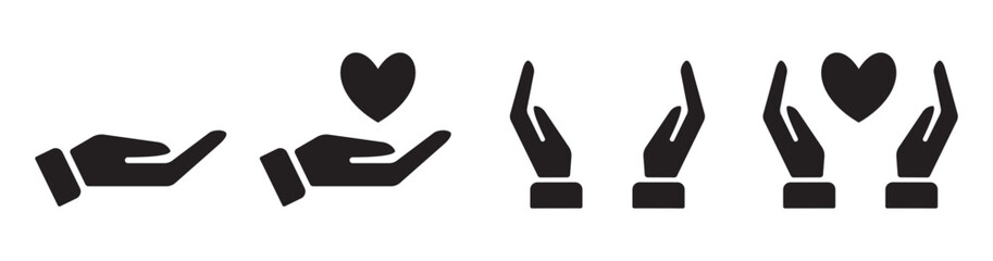 Hand holding heart vector icon set. Heart Symbol Hold by Hands flat and different style. charity or donation icon sign and symbol suitable for apps and websites. Vector illustration.