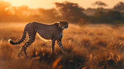 Cheeta wild animal in a park cheetah on the hunt during sunset reserve in walking - Powered by Adobe
