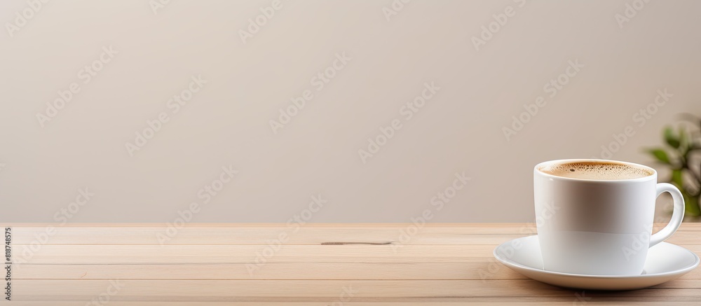 Poster A top down view of an office desk displaying a cup of coffee with ample copy space for a flat lay image