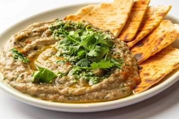 Baba Ghanoush with Za'atar Pita Bread and Seasoned Olive Oil
