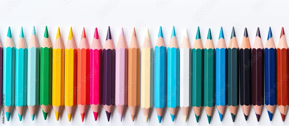 Poster Two sets of color pencils on a clean white background creating an image with copy space