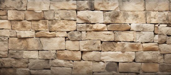 Obraz premium Close up copy space image of a textured medieval stone wall with a rough and sandy surface providing a background for design purposes
