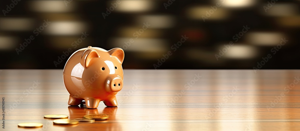 Poster A copy space image featuring a 1 dollar coin in a piggy bank representing money saving