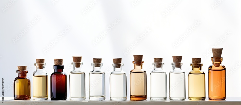 Aufkleber copy space image featuring a composition of essential oil bottles on a light background