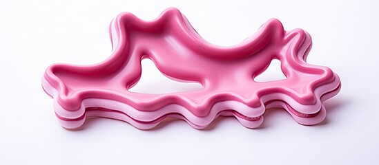 A pink cookie cutter can be seen on a white background in this image that has copy space