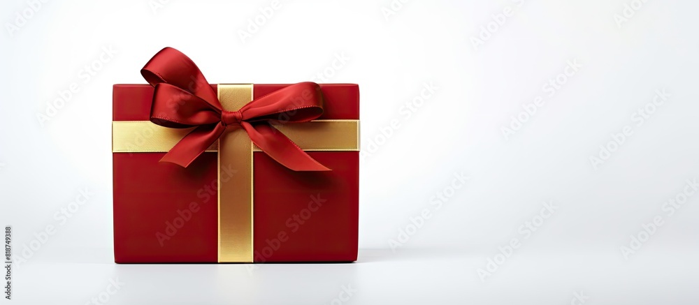 Poster An open gift box is placed alone on a white background providing a clear space for an image. Creative banner. Copyspace image