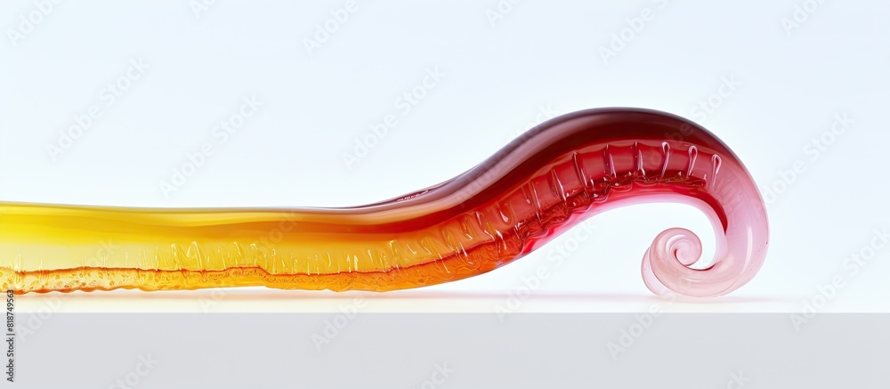 Aufkleber A single worm shaped jelly sour and colored in red and yellow stands alone on a white backdrop creating a copy space image