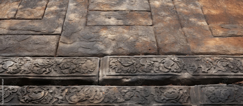 Poster Highly detailed texture of an ancient Asian footpath with a copy space image