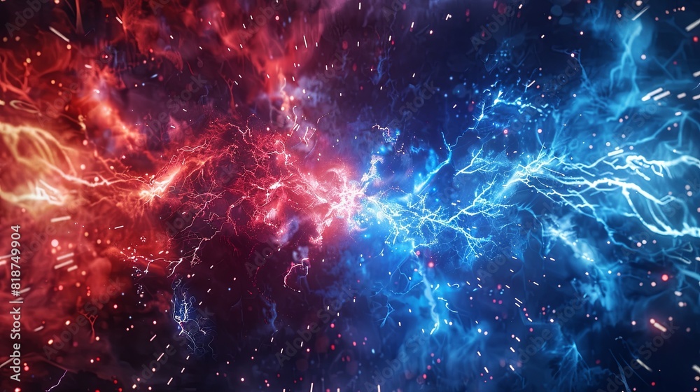 Canvas Prints red and blue lightning clash in the center of an abstract background