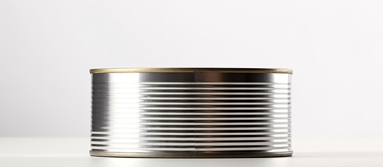 Obraz premium A tin can containing preserved food is closed and placed on a white background ready for a copy space image