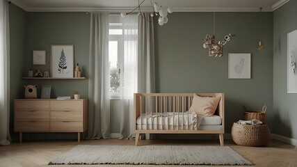 Interior of a Scandinavian nursery. Produce AI