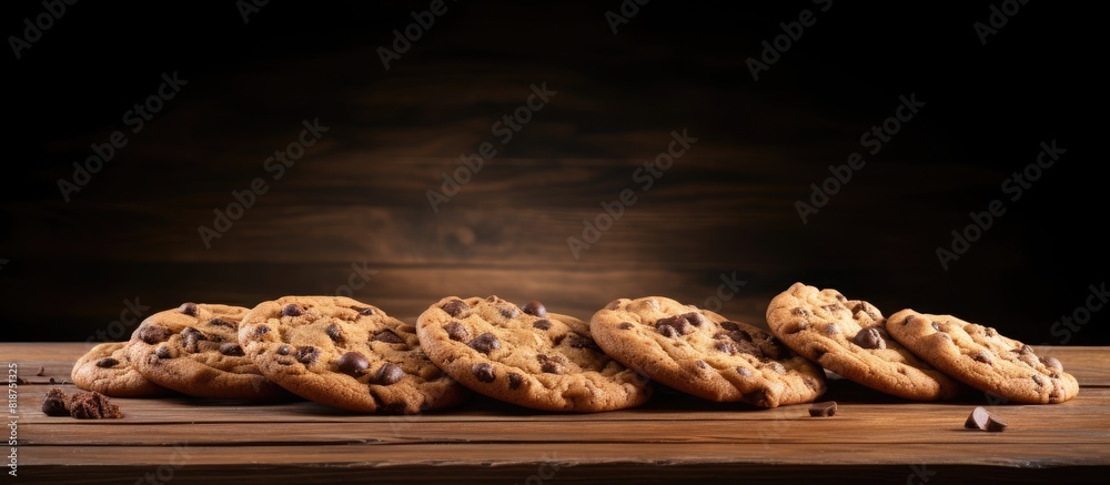 Aufkleber A wooden table with chocolate cookies providing empty space for text or captions. Creative banner. Copyspace image