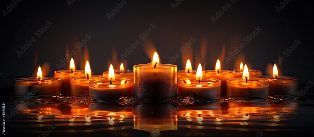 Poster A mesmerizing image of burning candles in the dark their mesmerizing glow reflected in a mirror creating a captivating copy space image
