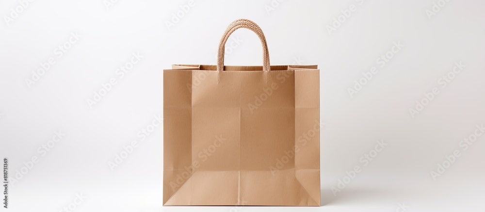 Aufkleber a small paper bag for shopping is shown on a white background providing copy space for additional co