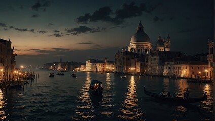 Fototapeta premium Venice at night with gondola