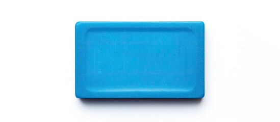 A blue ink rubber stamp from the stationery department isolated on a white background with clip space image. Creative banner. Copyspace image