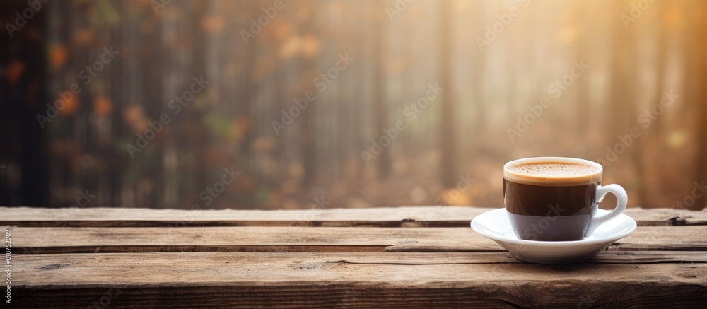 Aufkleber copy space image of a cup of coffee placed on a rustic wooden background