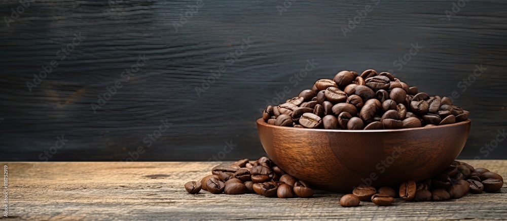 Aufkleber A wooden bowl holds a composition of coffee beans creating a copy space image