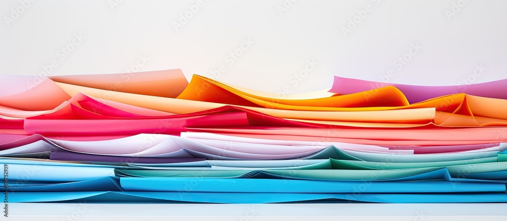 Leinwandbilder A white background adorned with a mesmerizing arrangement of stacked colored papers creating an alluring copy space image