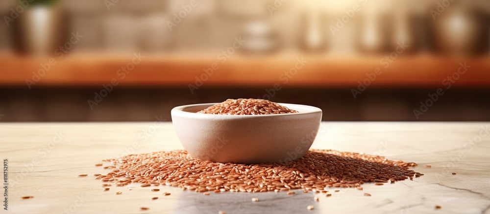 Aufkleber a bowl filled with flaxseed is placed on a stylish terrazzo countertop creating a visually appealing