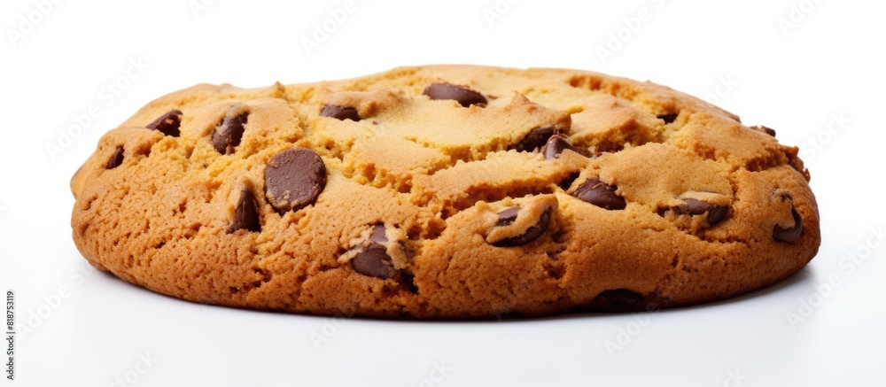 Wall mural A chocolate chip biscuit displayed on a white background with copy space image