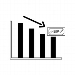 Bar chart icon vector design, the condition of the rupiah currency is falling