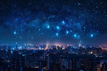Constellations visible above a bustling city