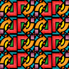 Pattern with multi-colored arrows. Watercolor drawing on a black background.
