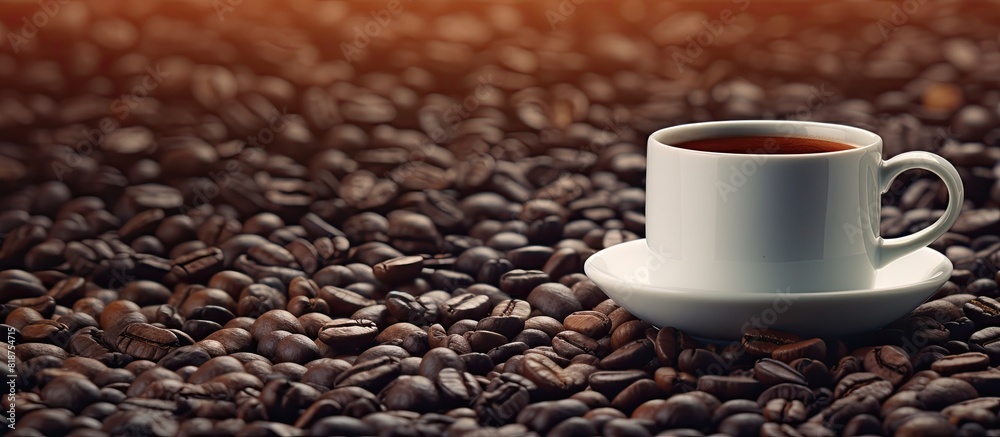 Aufkleber a coffee mug placed on a coffee bean textured background with copy space image