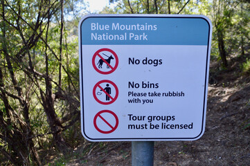 Sign at the entrance to the Cliff Top Walk in the Blue Mountains of Australia.