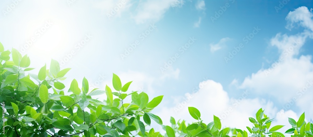 Aufkleber Background image of tree leaves against the sky with ample empty space